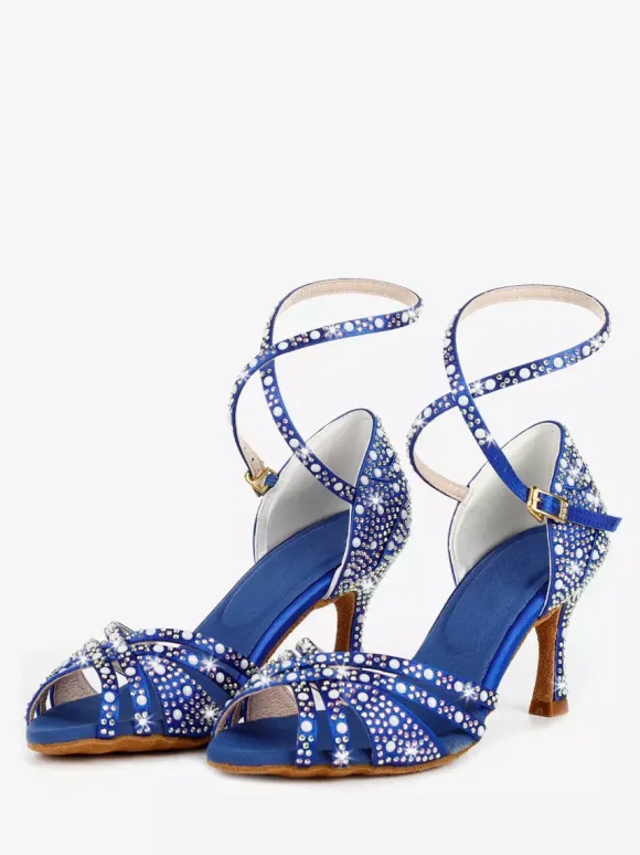 Chaussures de danse de salon en satin chaussures de danse latine à brides et strass