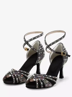 Chaussures de danse de salon en satin chaussures de danse latine à brides et strass