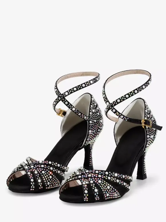 Chaussures de danse de salon en satin chaussures de danse latine à brides et strass