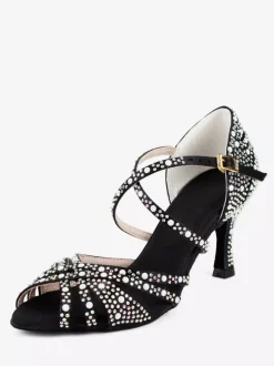 Chaussures de danse de salon en satin chaussures de danse latine à brides et strass