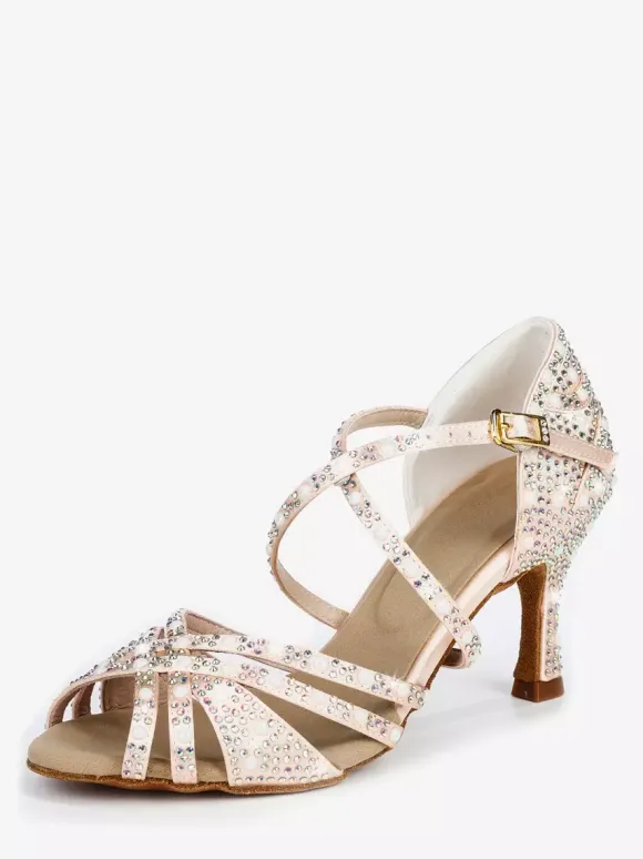 Chaussures de danse de salon en satin chaussures de danse latine à brides et strass