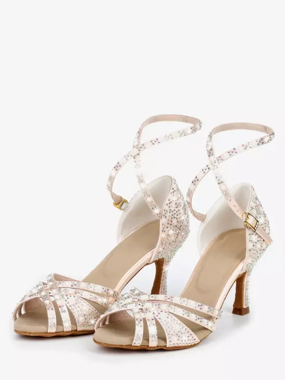 Chaussures de danse de salon en satin chaussures de danse latine à brides et strass