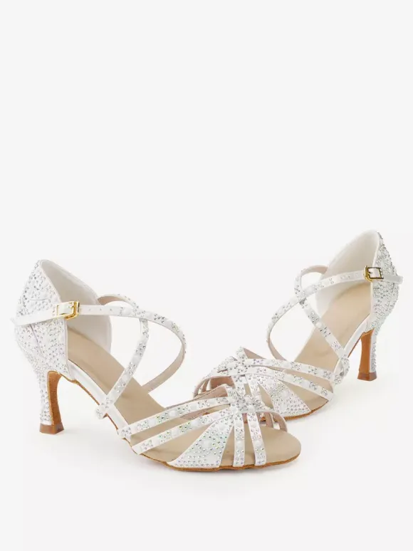 Chaussures de danse de salon en satin chaussures de danse latine à brides et strass