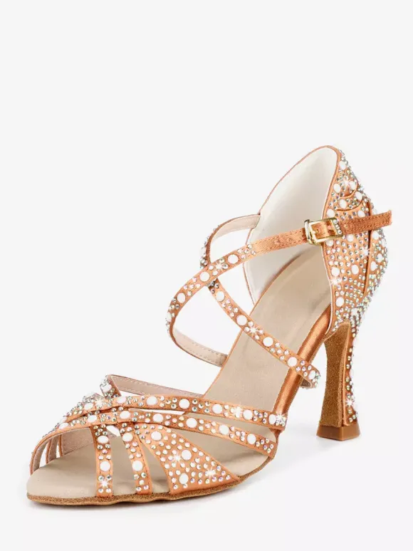 Chaussures de danse de salon en satin chaussures de danse latine à brides et strass