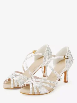 Chaussures de danse de salon en satin chaussures de danse latine à brides et strass