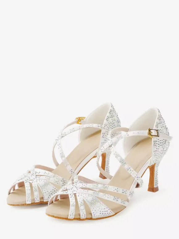 Chaussures de danse de salon en satin chaussures de danse latine à brides et strass