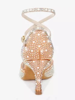 Chaussures de danse de salon pour femmes en satin orné de strass à bout ouvert et talons hauts pour danse latine