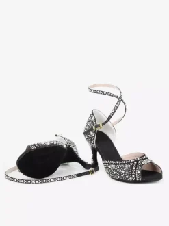 Chaussures de danse de salon pour femmes en satin orné de strass à bout ouvert et talons hauts pour danse latine