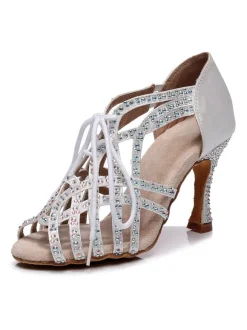 Chaussures de Danse Femme à Talons Hauts en Paillettes à Lacets Bicolores