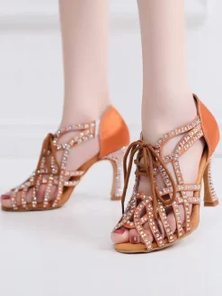 Chaussures de Danse Femme à Talons Hauts en Paillettes à Lacets Bicolores