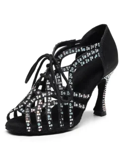 Chaussures de Danse Femme à Talons Hauts en Paillettes à Lacets Bicolores