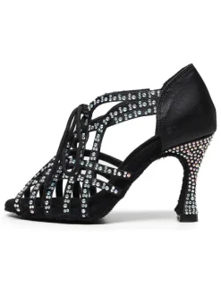 Chaussures de Danse Femme à Talons Hauts en Paillettes à Lacets Bicolores