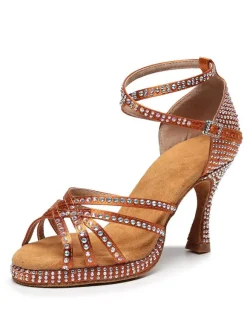 Chaussures de Danse Femme à Talons Hauts en Paillettes à Lacets Bicolores