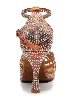 Chaussures de Danse Femme à Talons Hauts en Paillettes à Lacets Bicolores