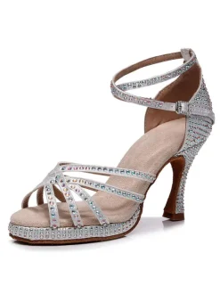 Chaussures de Danse Femme à Talons Hauts en Paillettes à Lacets Bicolores