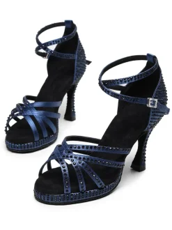 Chaussures de Danse Femme à Talons Hauts en Paillettes à Lacets Bicolores