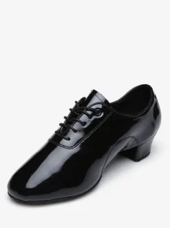 Chaussures de danse latine en cuir PU verni noir à bout rond
