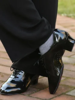 Chaussures de danse latine en cuir PU verni noir à bout rond