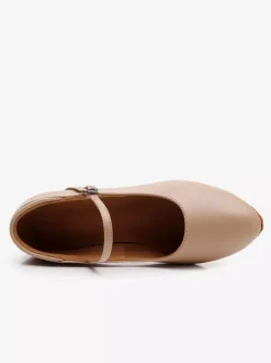 Chaussures de danse latine noires à bout rond style Mary Jane pour la danse de salon.