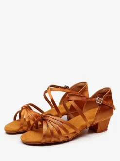 Chaussures de danse latine chaussures de danse marron à bout rond et boucle
