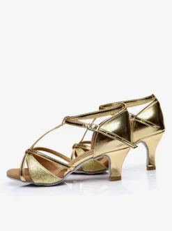 Chaussures de danse latine femme en soie et satin argent chaussures de danse à bout ouvert