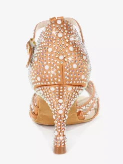 Chaussures de danse latine pour femmes bout ouvert strass bride en T talons hauts chaussures de danse de salon