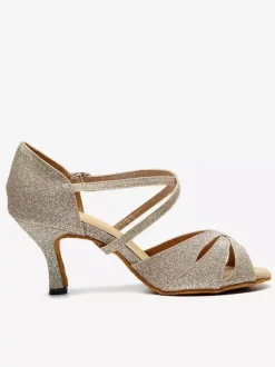 Chaussures de danse salsa et latine or claire talon sur-mesure