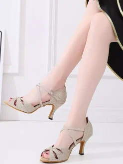 Chaussures de danse salsa et latine or claire talon sur-mesure