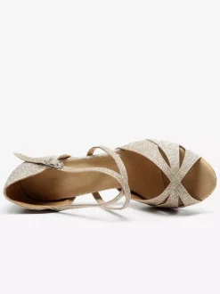 Chaussures de danse salsa et latine or claire talon sur-mesure