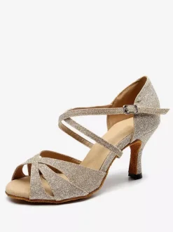 Chaussures de danse salsa et latine or claire talon sur-mesure