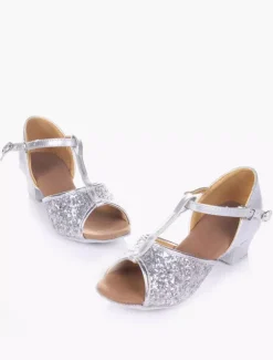 Chaussures de danse salsa et latines enfant argent pailletes