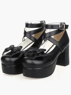 Chaussures de lolita noires à talons épais Déguisements Halloween