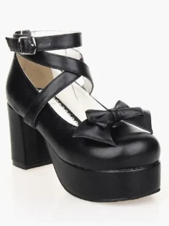 Chaussures de lolita noires à talons épais Déguisements Halloween