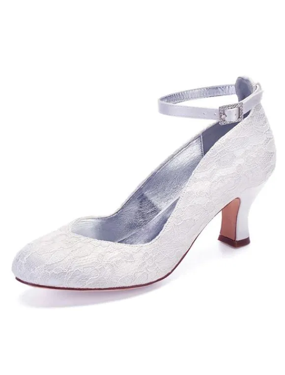 Chaussures de Mariage 2026 Blanc Detelle Bout Rond Sangle de Cheville Chaussures de Mariée