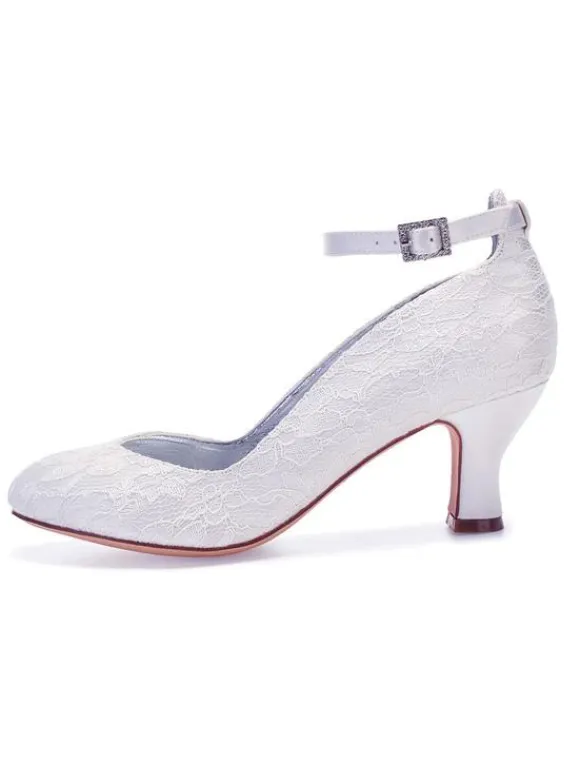 Chaussures de Mariage 2026 Blanc Detelle Bout Rond Sangle de Cheville Chaussures de Mariée