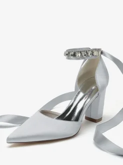 Chaussures De Mariage À Bretelle Escarpins De Mariée Satin Bout Pointu