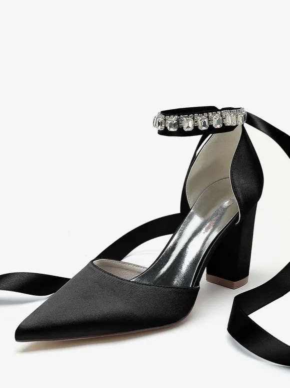 Chaussures De Mariage À Bretelle Escarpins De Mariée Satin Bout Pointu