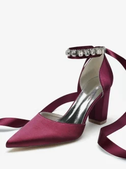 Chaussures De Mariage À Bretelle Escarpins De Mariée Satin Bout Pointu