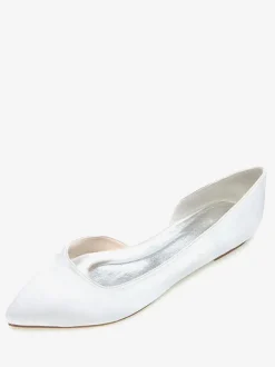 Chaussures de Mariage 2026 Ivoire Satin Bout ouvert Escarpins Plat Chaussures de Mère