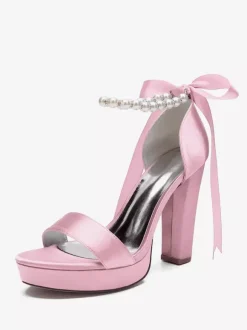 Chaussures de mariage à talons hauts avec plateforme et perles lacets n艙ud bride à la cheville chaussures de fête