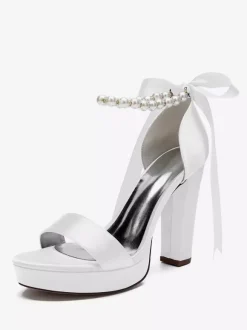 Chaussures de mariage à talons hauts avec plateforme et perles lacets n艙ud bride à la cheville chaussures de fête
