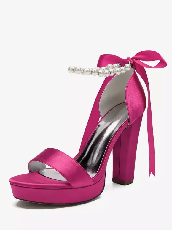 Chaussures de mariage à talons hauts avec plateforme et perles lacets n艙ud bride à la cheville chaussures de fête
