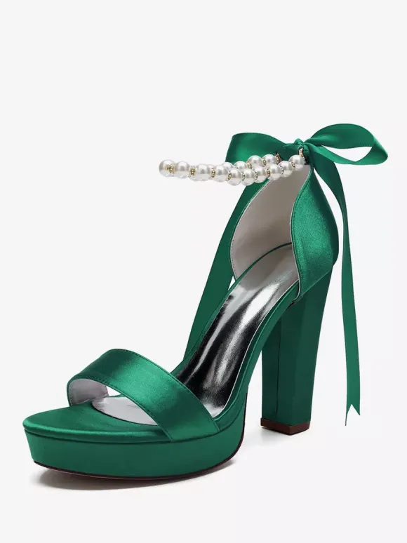 Chaussures de mariage à talons hauts avec plateforme et perles lacets n艙ud bride à la cheville chaussures de fête