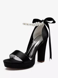 Chaussures de mariage à talons hauts avec plateforme et perles lacets n艙ud bride à la cheville chaussures de fête