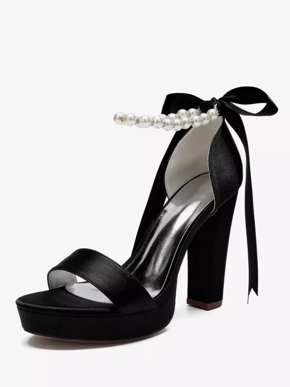 Chaussures de mariage à talons hauts avec plateforme et perles lacets n艙ud bride à la cheville chaussures de fête