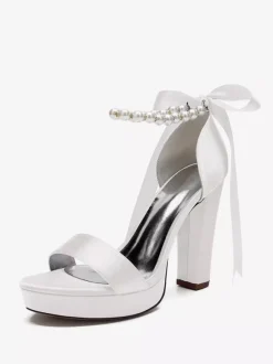 Chaussures de mariage à talons hauts avec plateforme et perles lacets n艙ud bride à la cheville chaussures de fête