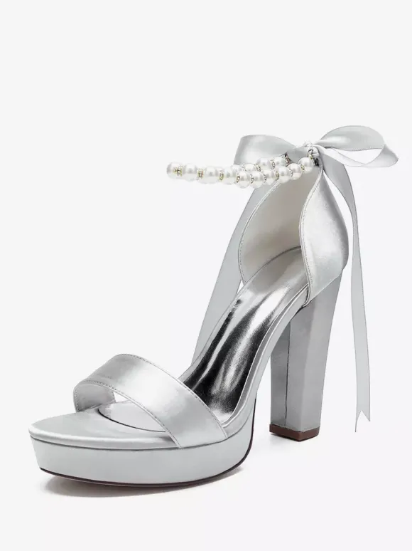Chaussures de mariage à talons hauts avec plateforme et perles lacets n艙ud bride à la cheville chaussures de fête