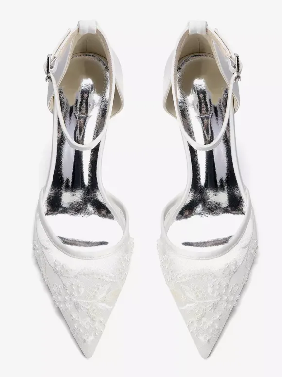 Chaussures de mariage à talons carrés bout pointu talons hauts perlés