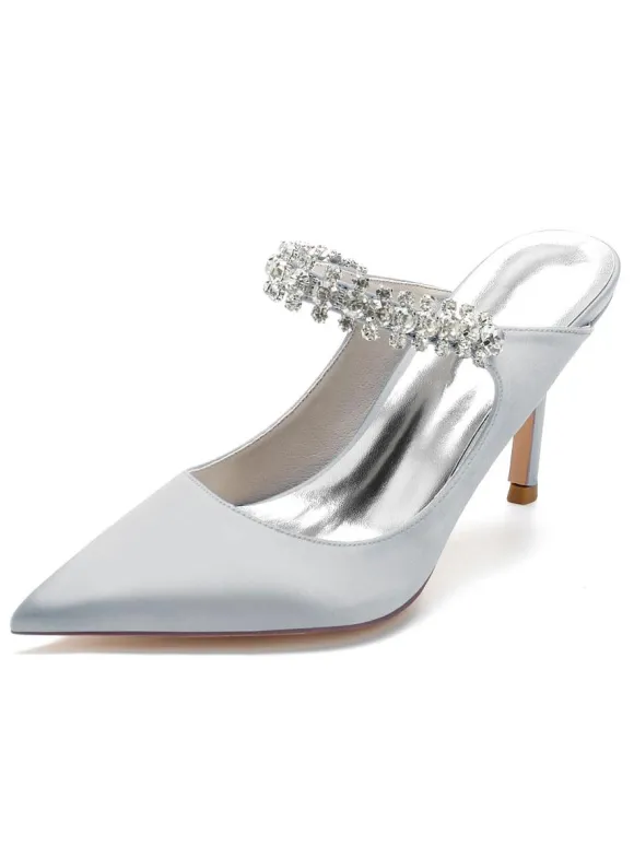 Chaussures de Mariage à Talons Hauts Femme avec Bout Pointu en Paillettes Unicolore