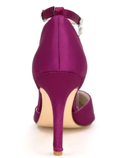 Chaussures de mariage à talons en satin unicolore avec strass ruban aux chevilles